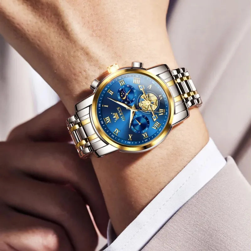 Relógio Masculino OLEVS Azul Dourado