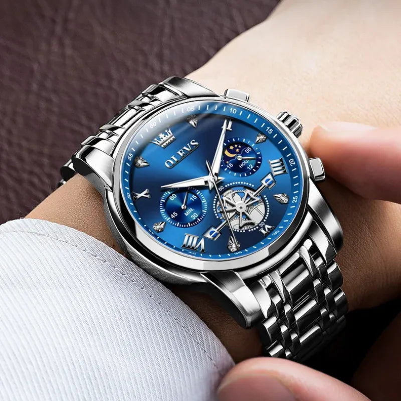 Relógio Masculino OLEVS Azul Prateado