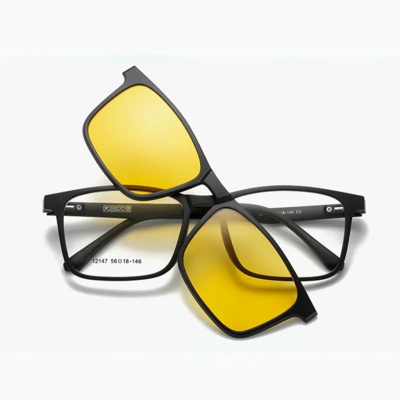 Óculos com lente amarela para visão noturna com clipe magnético masculino