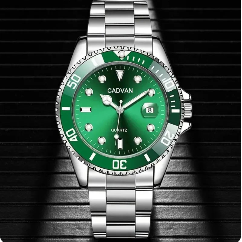 Relógio masculino CADVAN verde com mostrador romano e pulseira metálica
