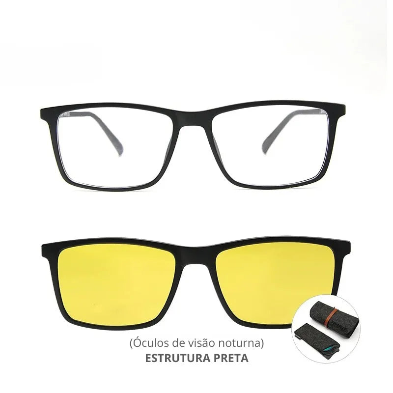 Óculos com lente amarela para visão noturna com clipe magnético masculino