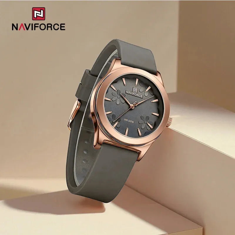 Relógio feminino cinza NAVIFORCE com mostrador floral sofisticado