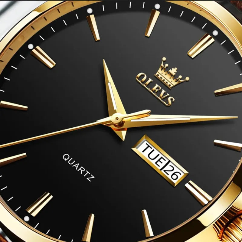 Relógio OLEVS Ouro Preto masculino com pulseira de couro