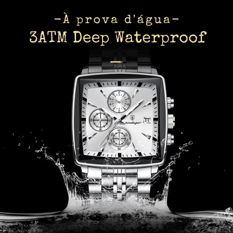 Relógio POEDAGAR branco prateado masculino com pulseira em aço inox e mostrador claro