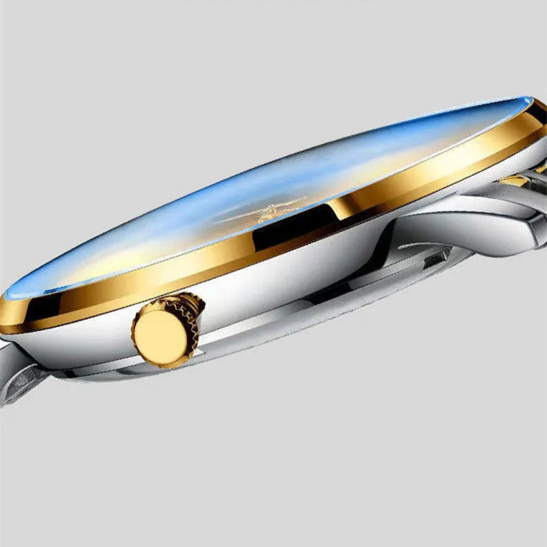Relógio masculino visor prata com pulseira inox e zircônias cravejadas