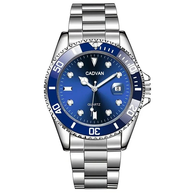 Relógio masculino CADVAN azul com pulseira metálica e mostrador elegante