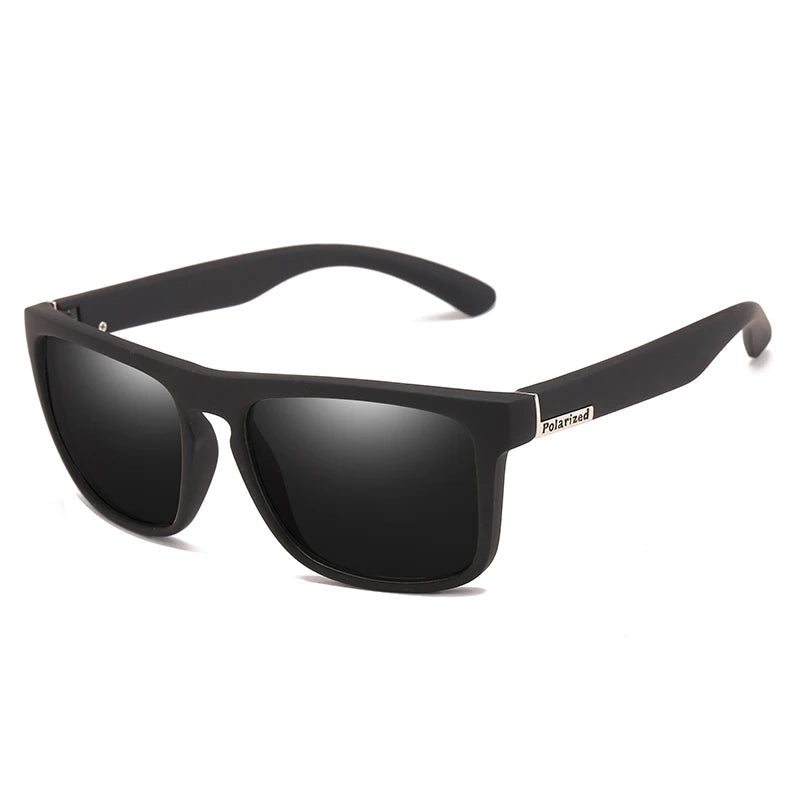 Óculos de sol masculino preto com lente polarizada UV400 e design esportivo moderno