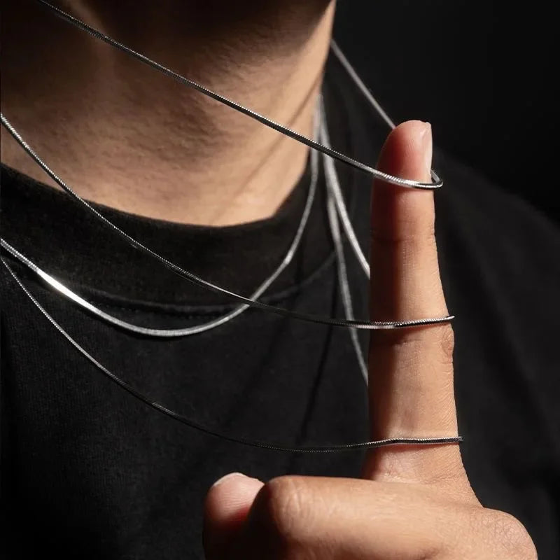 Colar unissex prata 925 snake chain 2mm em quatro comprimentos diferentes