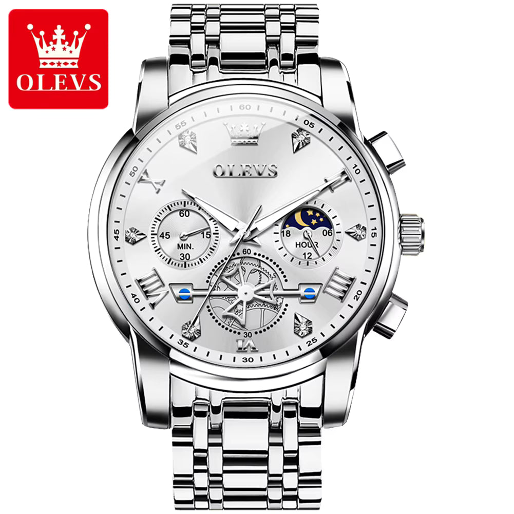 Relógio Masculino OLEVS Branco Prateado