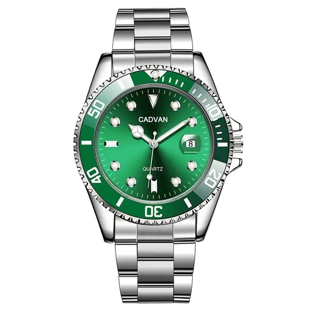 Relógio masculino CADVAN verde com mostrador romano e pulseira metálica