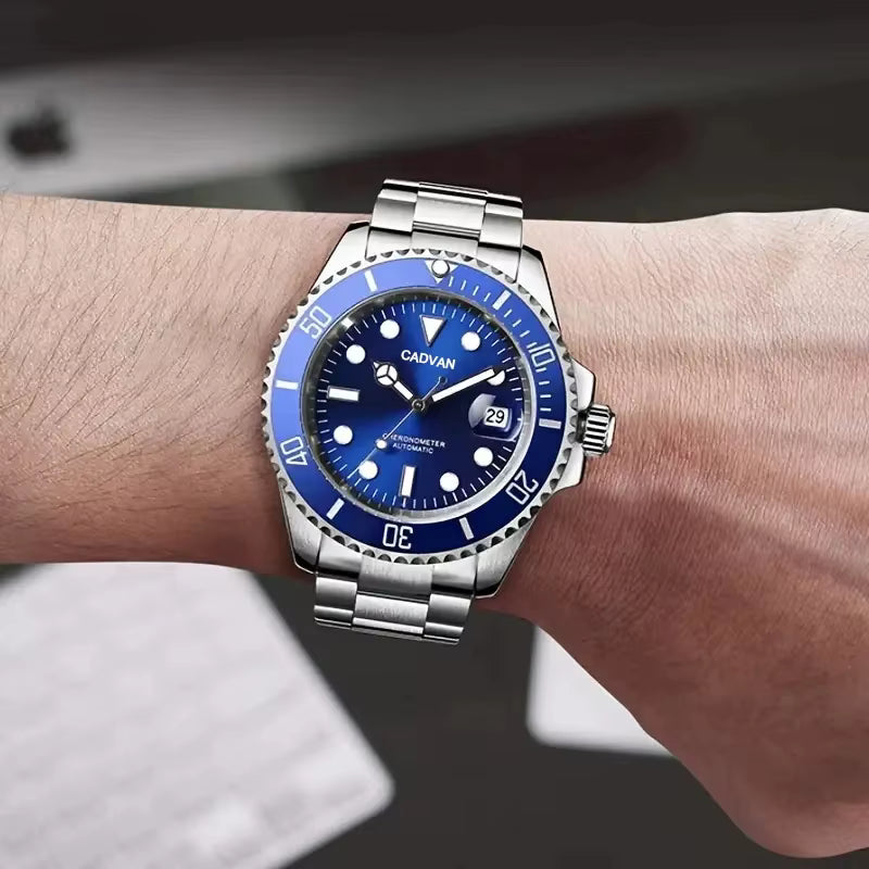 Relógio masculino CADVAN azul com pulseira metálica e mostrador elegante