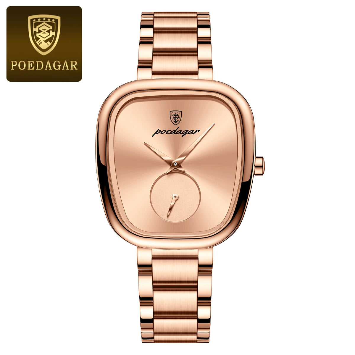 Relógio feminino POEDAGAR rosé em aço inoxidável com mostrador elegante