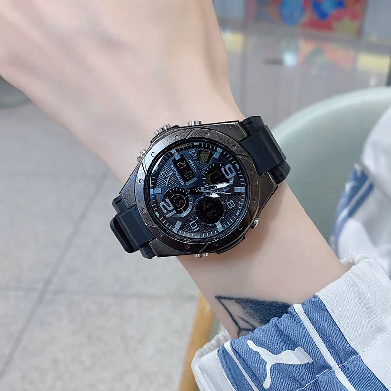 Relógio SANDA preto unissex com mostrador analógico-digital.