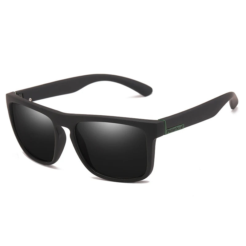 Óculos de sol masculino preto com lente polarizada UV400 e design esportivo moderno