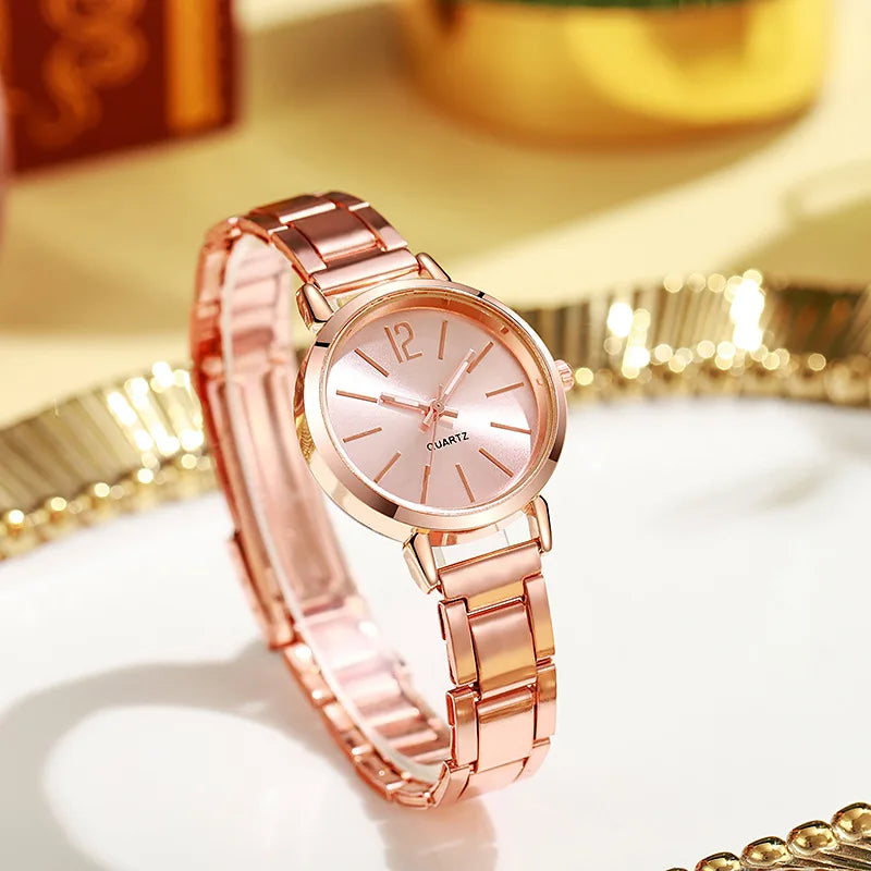 Relógio feminino rosa com pulseira elegante e mostrador minimalista