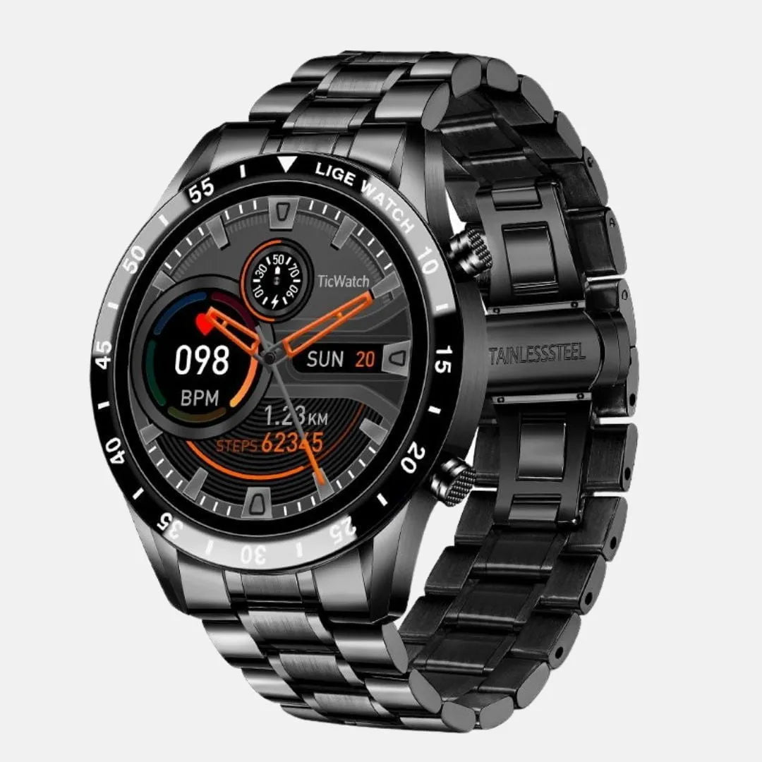 Smartwatch Modern Iron prata com pulseira de aço inoxidável e display digital