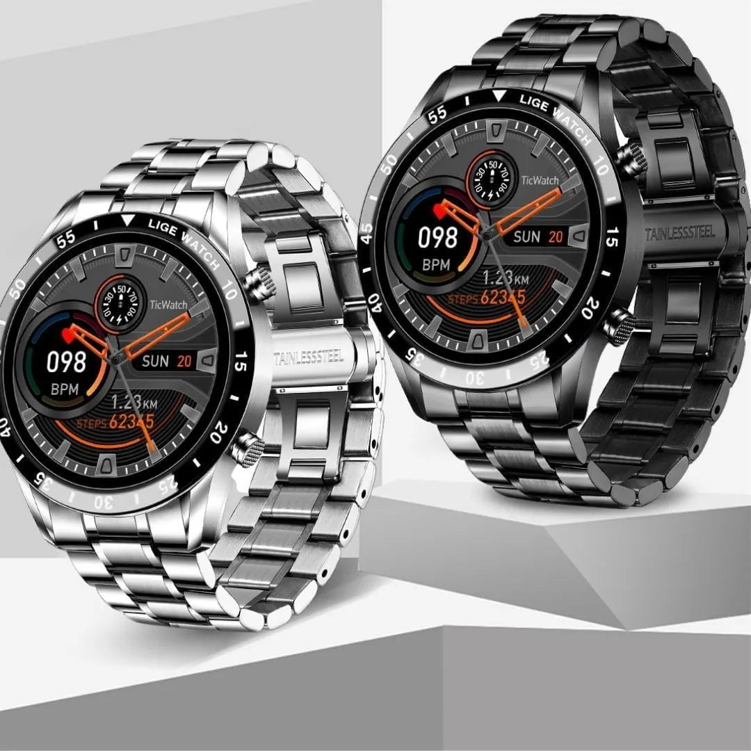 Smartwatch Modern Iron prata com pulseira de aço inoxidável e display digital