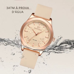 Relógio feminino bege NAVIFORCE com mostrador floral elegante