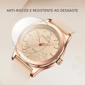 Relógio feminino bege NAVIFORCE com mostrador floral elegante