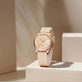 Relógio feminino bege NAVIFORCE com mostrador floral elegante