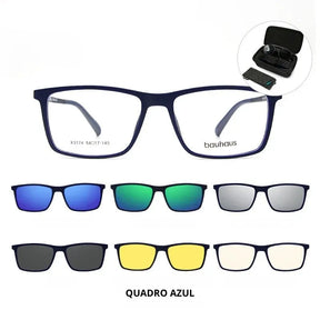 Kit de óculos masculino com 6 clipes magnéticos de lentes polarizadas e proteção blue ray