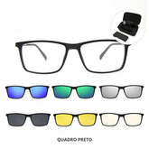 Kit de óculos masculino com 6 clipes magnéticos de lentes polarizadas e proteção blue ray