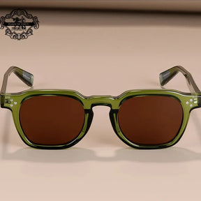 Óculos retrô quadrado verde com armação e lentes marrons polarizadas UV400

