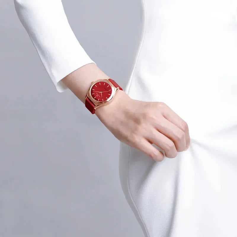 Relógio feminino vermelho NAVIFORCE com pulseira de silicone confortável
