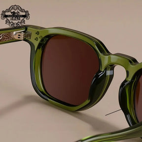 Óculos retrô quadrado verde com armação e lentes marrons polarizadas UV400

