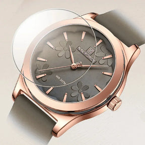 Relógio feminino cinza NAVIFORCE com mostrador floral sofisticado