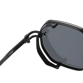 Óculos steampunk quadrado preto com armação metálica e lente escura UV400, modelo G02, estilo retrô moderno

