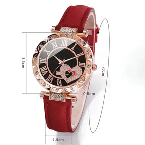 Relógio feminino Roma Coração com pulseiras vermelhas e douradas, elegante e moderno, perfeito para presentear.