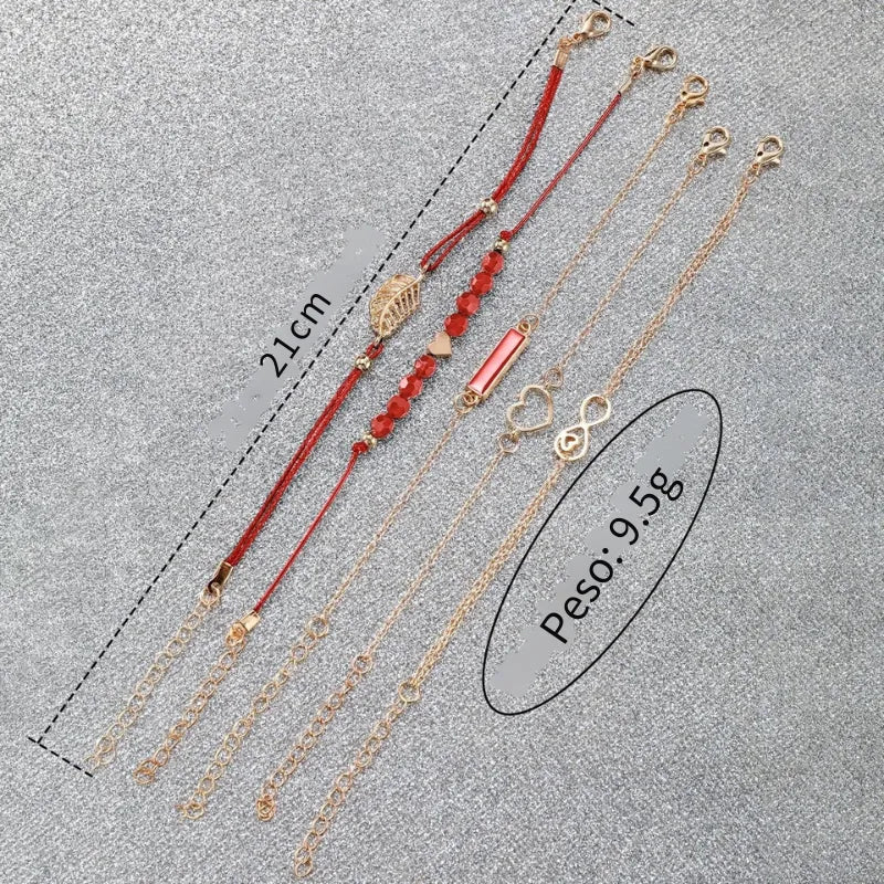 Relógio feminino Roma Coração com pulseiras vermelhas e douradas, elegante e moderno, perfeito para presentear.