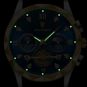 Relógio masculino POEDAGAR azul dourado com cronógrafo e ponteiros luminosos