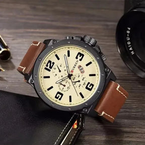 Relógio Curren masculino bege com pulseira marrom sofisticada