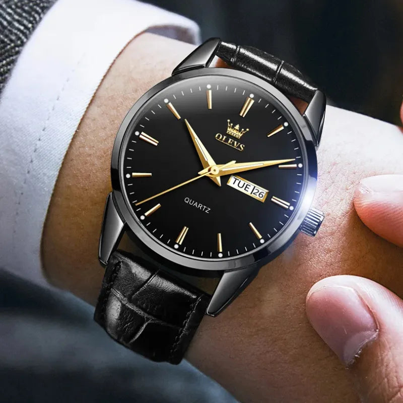 Relógio OLEVS Preto masculino com pulseira de couro