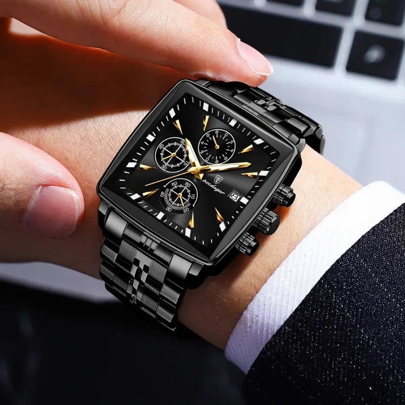 Relógio POEDAGAR preto masculino com mostrador e pulseira totalmente escuros
