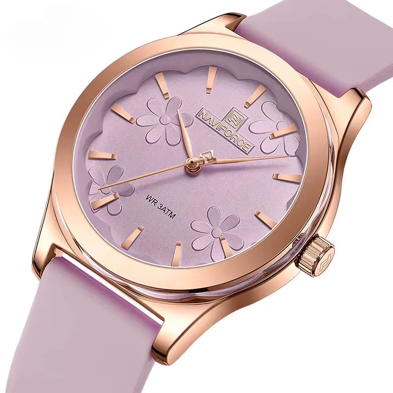 Relógio feminino rosa NAVIFORCE com pulseira de silicone elegante