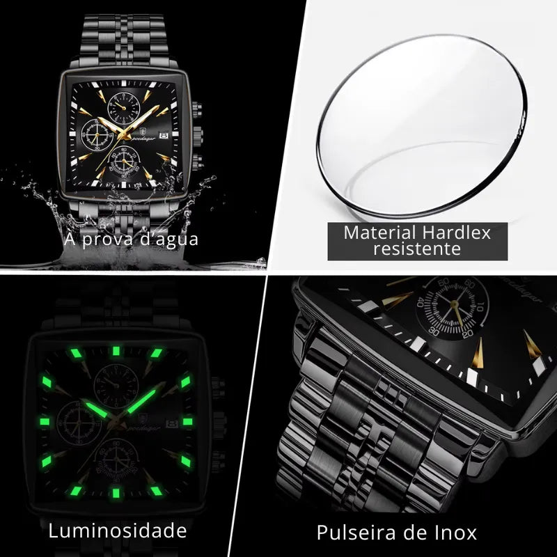 Relógio POEDAGAR preto masculino com mostrador e pulseira totalmente escuros