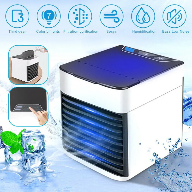 Mini Ar Condicionado Portátil Cooler Umidificador Climatizador Luz Led Clima Artic 3 Velocidades Geladeira Pessoal