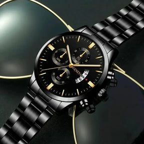 Relógio Mônaco masculino preto com ponteiros iluminados e design sofisticado