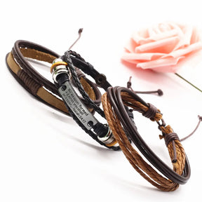 Kit 3 Pulseiras Masculinas de Couro Estilo Versátil