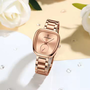Relógio feminino POEDAGAR rosé em aço inoxidável com mostrador elegante