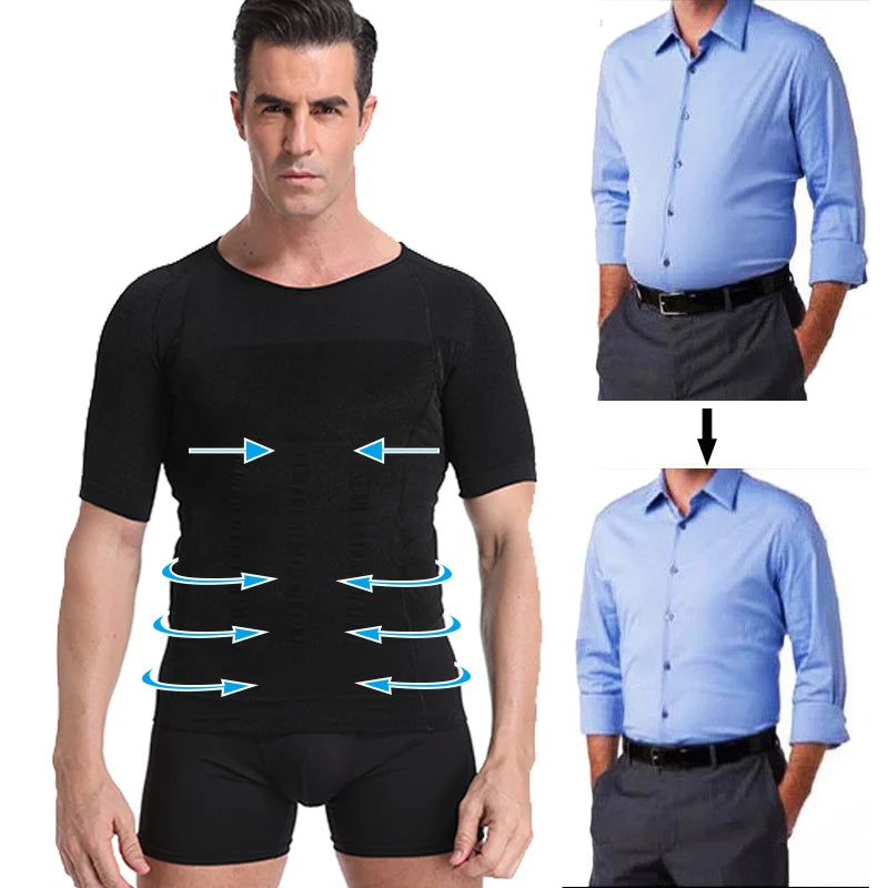 Homens classix, tonificação corporal, t-shirt emagrecimento body shaper postura corretiva, controle da Barriga, compressão e modelagem Masculina, roupa interior, espartilho