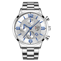 Relógio masculino DEYROS prata com mostrador branco e pulseira em aço inox polido