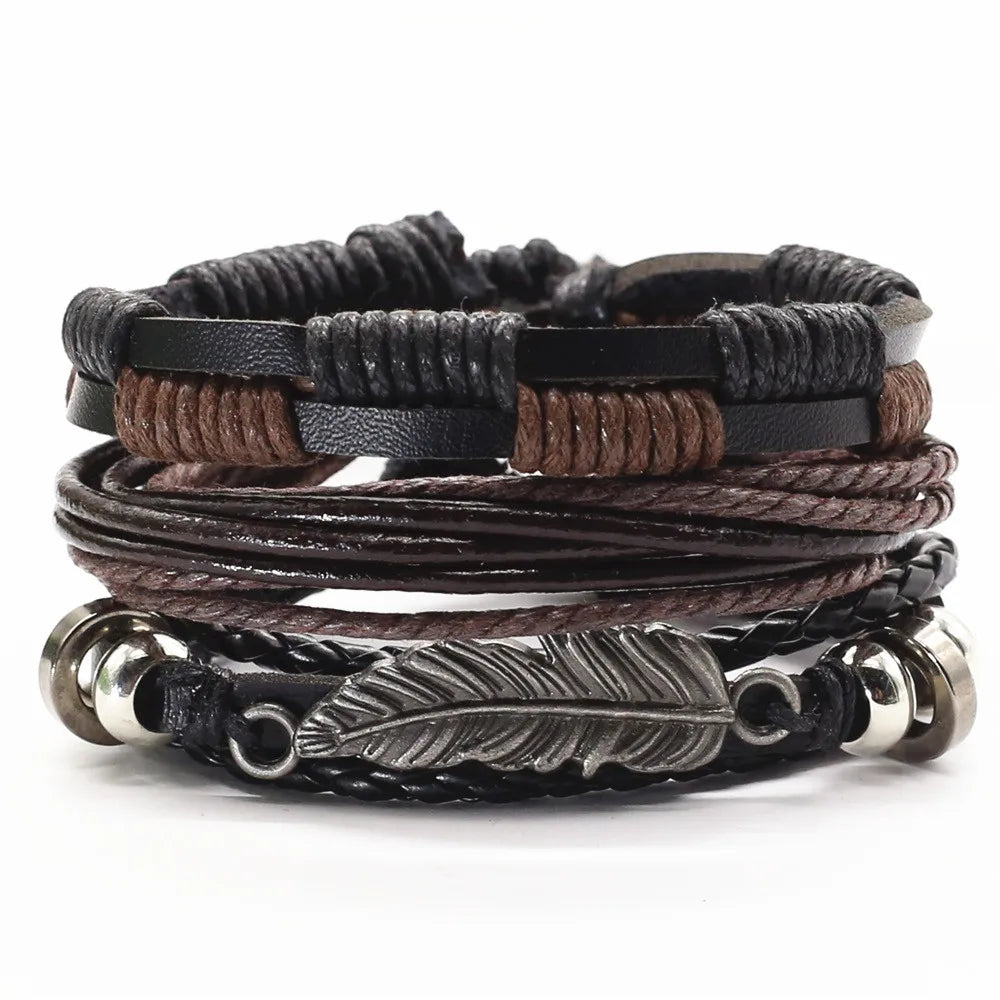 Kit 3 Pulseiras Masculinas de Couro Estilo Versátil
