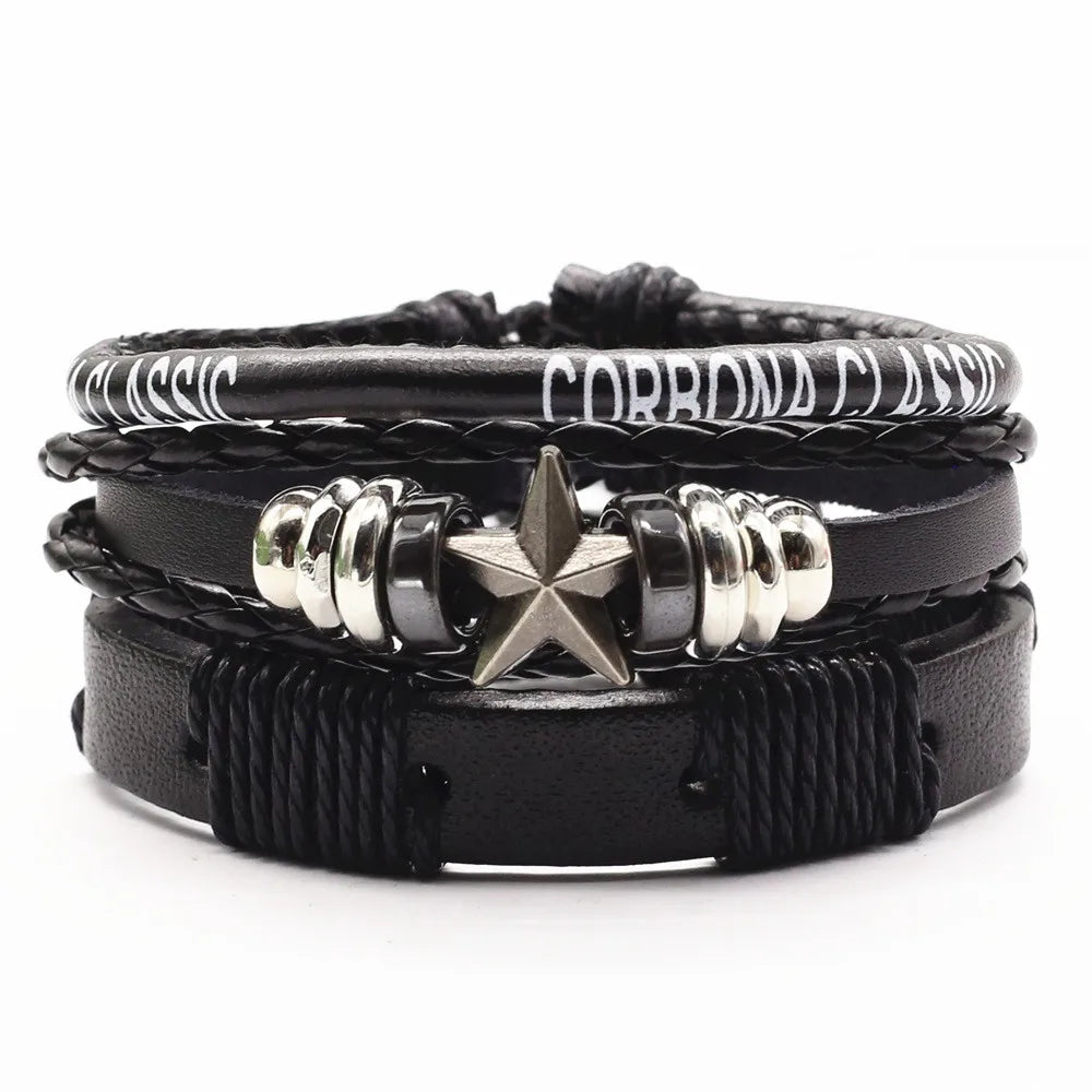 Kit 3 Pulseiras Masculinas de Couro Estilo Versátil