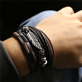 Kit 3 Pulseiras Masculinas de Couro Estilo Versátil