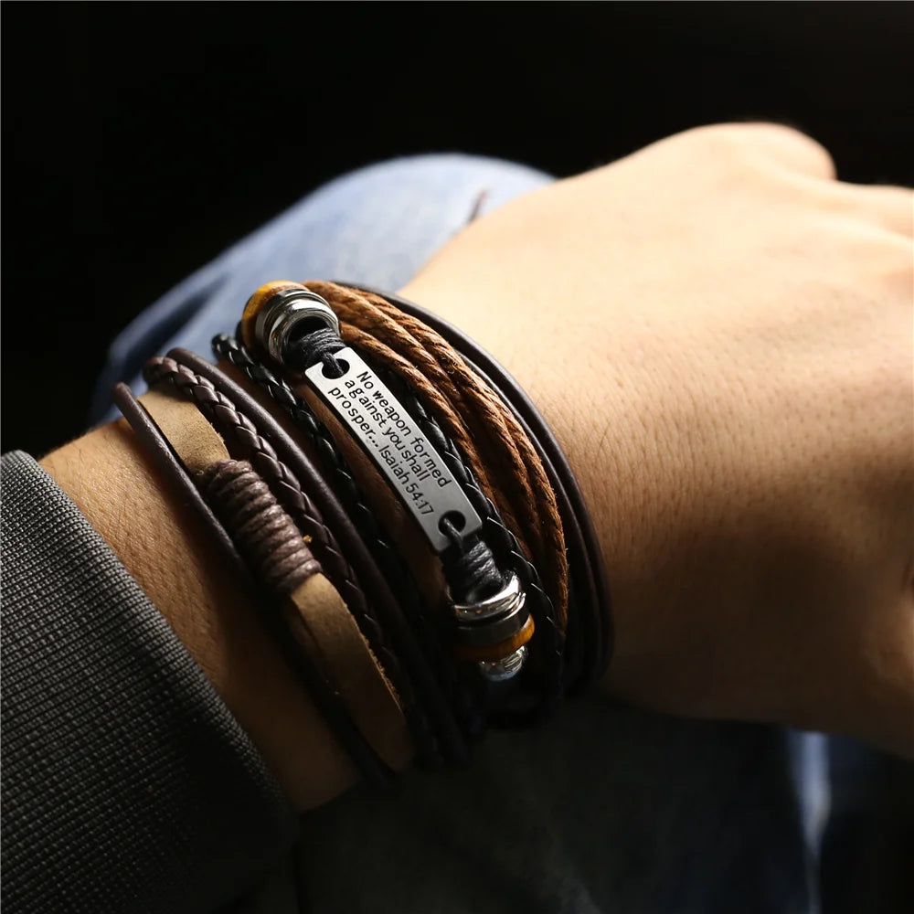 Kit 3 Pulseiras Masculinas de Couro Estilo Versátil