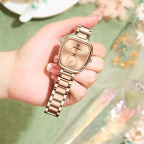 Relógio feminino POEDAGAR rosé em aço inoxidável com mostrador elegante